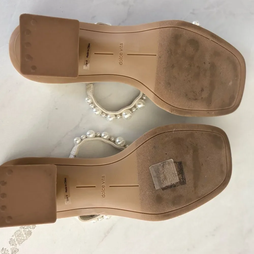 Dolce Vita Romy Pearl Heeled Sandals Cream Size 9 Wedding Bridal Heel